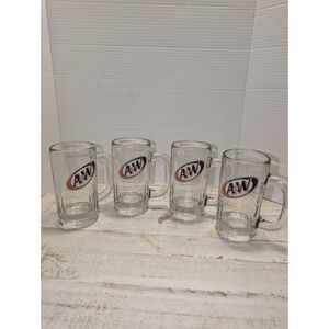 A&W Root Beer Mugs Set of 4 Vintage Heavy Glass, 6-inch Tall
